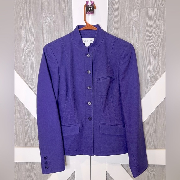 177. Calvin Klein Linen Blazer Stand Collar Size 6 - Picture 1 of 6